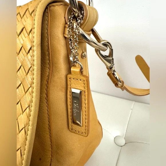 Cole Haan Elegant Tan Yellow Woven Shoulder Bag crossbody - Picture 5 of 11